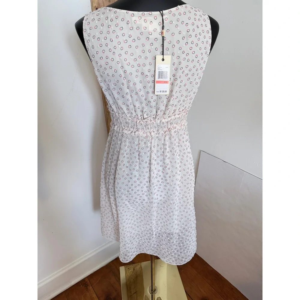 Studio M Ivory Pink Print Ruffle Waist Sleeveless Dress XS‎ NWT
